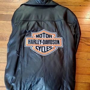 Men's Leather Jacket with Harley Davidson Patch